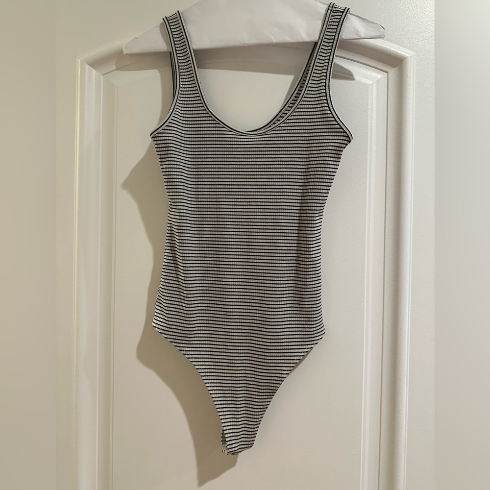 American Eagle Outfitters Black and White Striped Bodysuit Size Small